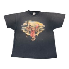 Vintage Saddle T Shirt Herren XL Black Fade 1994 Fort Worth Cowboy Western Grafik