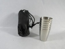 Edelstahl 18/8 stapelbare Schnapsbecher im Lederbeutel 6 Becher Reise Schnapsbec