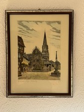 ? Original Radierung – Aschaffenburg, Stiftsplatz – signiert “Sugel”