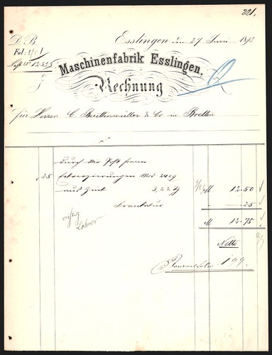 Rechnung esslingen 1892 - rechnung,