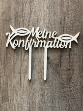 CAKE TOPPER Meine Konfirmation Holz Kuchenstecker Stecker Torte Konfi Fische 