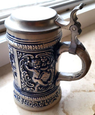 Gerz Keramik Bierkrug 1201134 mit Zinndeckel, 16cm hoch, Vitrinenstück