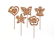 Dekostecker "Garden" 5er Set Metall Edelrost Optik Dekoration 12 cm Braun B-WARE