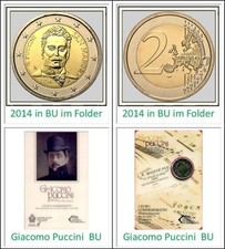 2014 San Marino 2 Euro - Giacomo Puccini in BU im Folder und Coincard