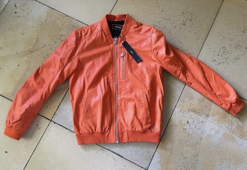 Orangefarbene lederjacke tigha - orangefarbene,