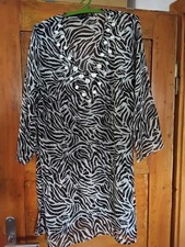 Charmline Tunika Kleid schwarz/weiß Perlen Muschelscheiben Transparent L  NEU