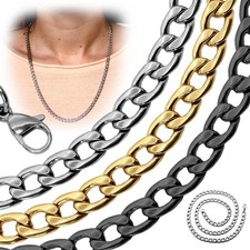 Edelstahlkette Halskette Panzerkette Königskette Herren Armband XXL Set Silbern