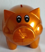 SPARSCHWEIN, goldfarben, recyc. Kunststoff, Gr.ca. 13x9x8cm, d.Volksbank, NEU!!