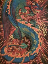 ?Drachen Psychedelic Samtposter Gerahmt 1972 Schwarzlicht?