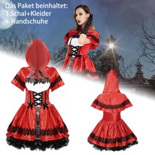 Damen Halloween Kostüm Rebellisches Rotkäppchen Kleid Umhang Fasching Karneval