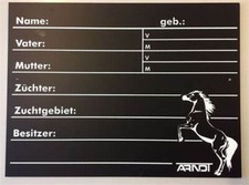 Stalltafel Pferd Boxenschild Namenstafel Abstammungstafel 33 x 25 cm schwarz