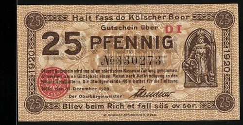 Notgeld köln 1920 25 - notgeld, 1920,