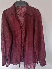 wie NEU* festliche Glitzer Long Bluse 42/44 Blusenjacke weinrot transparent