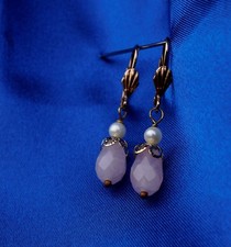 Ohrringe Gold Rosenquarz Art Deco Antik Jugendstil rosa lachs pfirsich