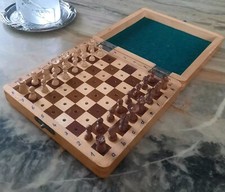 +ANTIK+ Miniatur Schach / Schachspiel / Reiseschach / Holz / Erzgebirge ca. 1930