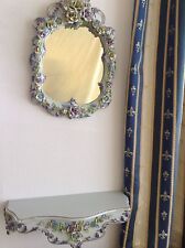 Prunkvoller Wandspiegel + Konsole plastische Porzellan Blüten Rosen Capodimonte