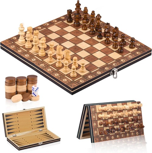 Schachspiel aus holz - aus, 3-in-1