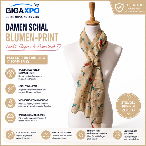 Damen schal beige blumenprint - damen,