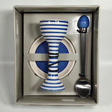 Sagaform Blau & Weiß Ei Set Keramik Eierbecher Spätlöffel 2002 Vintage Verpackt Neu