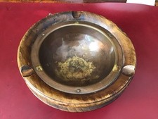 Aschenbecher Ablageschale Taschenleerer Holz und Messing Vintage