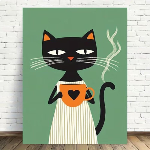 Leinwanddruck katze kaffee - leinwanddruck,