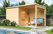 Saunahaus Gartensauna Pepe 3 mit Anbau inkl. BIO-Saunaofen & Steuerung Karibu