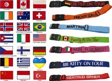 Kofferband Koffergurt personalisiert mit Name bestickt und Länderflagge Schloss