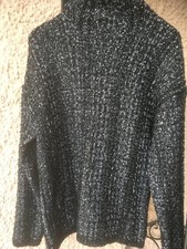 Pullover Pulli Damen schwarz mit silber-grauen Garn Orsay Gr. S Langarm Stehkrag