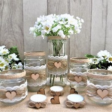 5 x Windlicht Teelichthalter Vase Vintage Landhaus Deko Glas Tischdeko Hochzeit