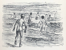 Max Liebermann (1847-1935) Holzschnitt „Badende Jungen“ um 1925. Maße ca. 9,5 x