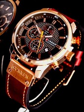 Edle Herren Männer Armband Uhr Chronograph Stoppuhr Datum NEU Rosé Braun Farben