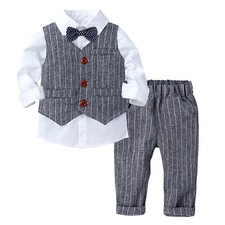Baby Jungen Gentleman Outfit Set Fliege Hemd + Weste + Hose Hochzeit Taufe Anzug