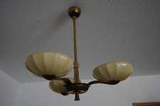 Antik Deckenlampe 3 armig 30er Jahre Art Dekor aus Metall und Glas