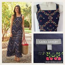 Laura Ashley Stufen Maxikleid Größe 8 marineblau ditsy Blumen fließend Folk Boho Urlaub