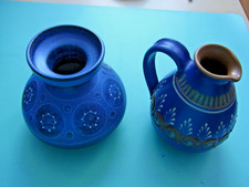 2 Keramik Vasen blau Thoms Handarbeit + Tellingstedt  ca. 9 cm Vintage
