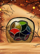 Stern, Tiffany Glaskunst,  Beleuchtetes Teak Holzbild,  Weihnachtsstern 