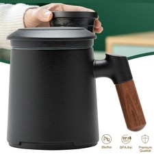 Teetasse mit Sieb & Deckel, 400ml Steingut Teetasse Keramik mit Rosenholzgriff
