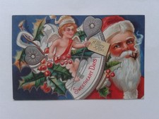 Alte Glückwunschkarte mit Weihnachtsmann(6),ca 1910.