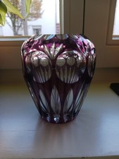 Bleikristall Vase, Dekor Bamberg von  Nachtmann, lilafarbenes Überfang
