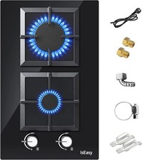 Glaskochfeld mit 2 Gasbrennern, elektrischer Zündung, Gusseisenbrennern