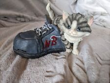 SPARDOSE KATZE im Schuh Porzellan grau blau