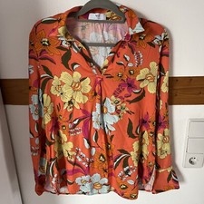 Nadine H Made In Europe Damen Bluse Orange Gelb Pink Langarm Gr. 38 -100%Viscose