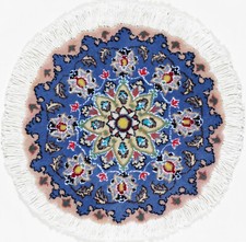 Nain Teppich Orient Perser Rug Blau Schurwolle Rund Handgeknüpft Erstklassig Art