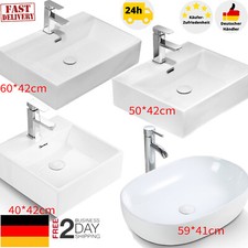 HOROW Design Keramik Waschbecken Hängewaschbecken Aufsatzwaschbecken 60 cm weiß