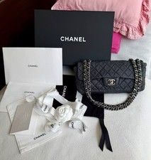 Orig. CHANEL Timeless Classic Single Flap East West Bag Crackled Caviar SHW +Box