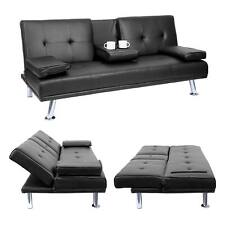 3er-Sofa HWC-F60, Couch, Tassenhalter verstellbar 97x166cm, Kunstleder schwarz