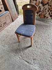 1 Massiv Holzstuhl Kiefer Einzelstück mit Blauer Polsterung gebraucht