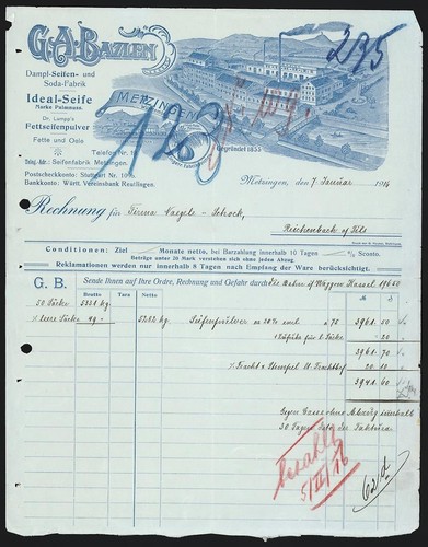 Rechnung metzingen 1916 a - rechnung, 1916,