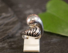 Eleganter 925 Sterling Silber Ring Struktur Rillen Schwarz Email David Sigal