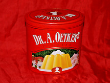 Für Sammler: rote BLECHDOSE ovale PUDDING-DOSE v. Dr. A. Oetker ca. 25 Jahre alt
